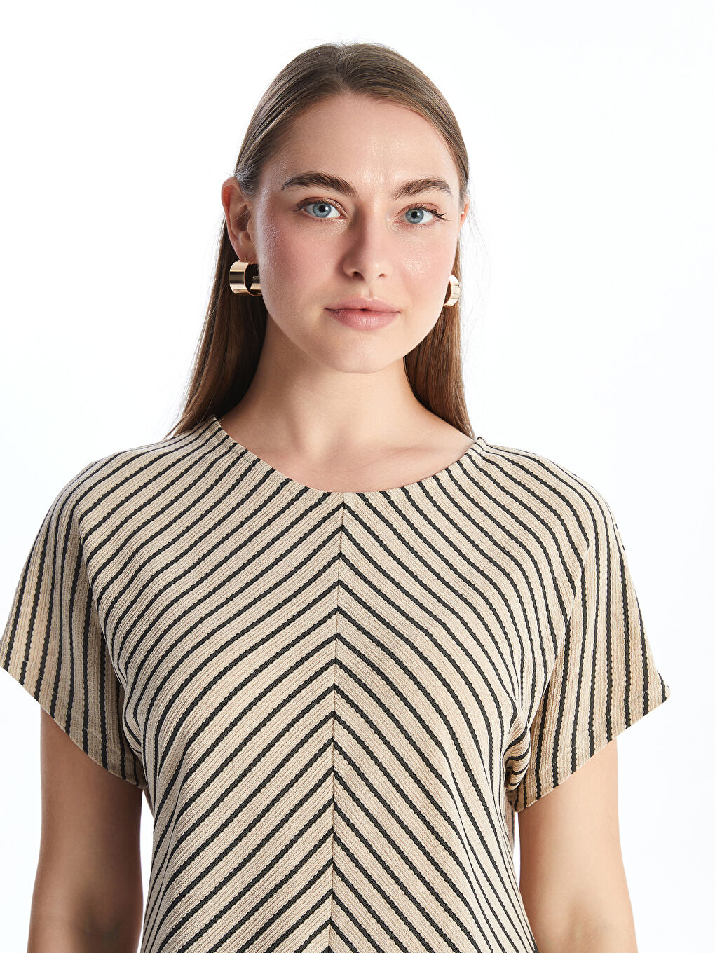 Crew Neck Striped Short Sleeve Women's T-Shirt -S4L014Z8-ELZ