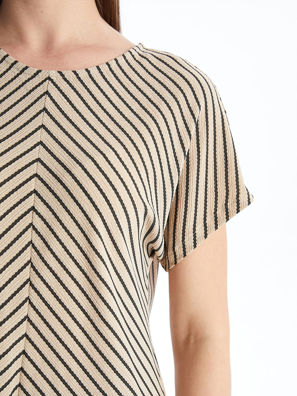 Crew Neck Striped Short Sleeve Women's T-Shirt -S4L014Z8-ELZ