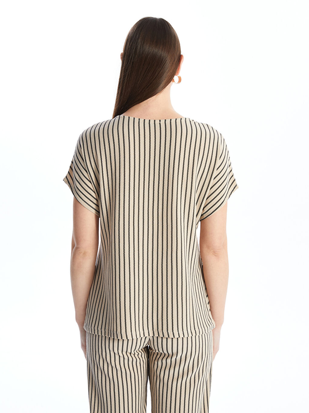 Crew Neck Striped Short Sleeve Women's T-Shirt -S4L014Z8-ELZ