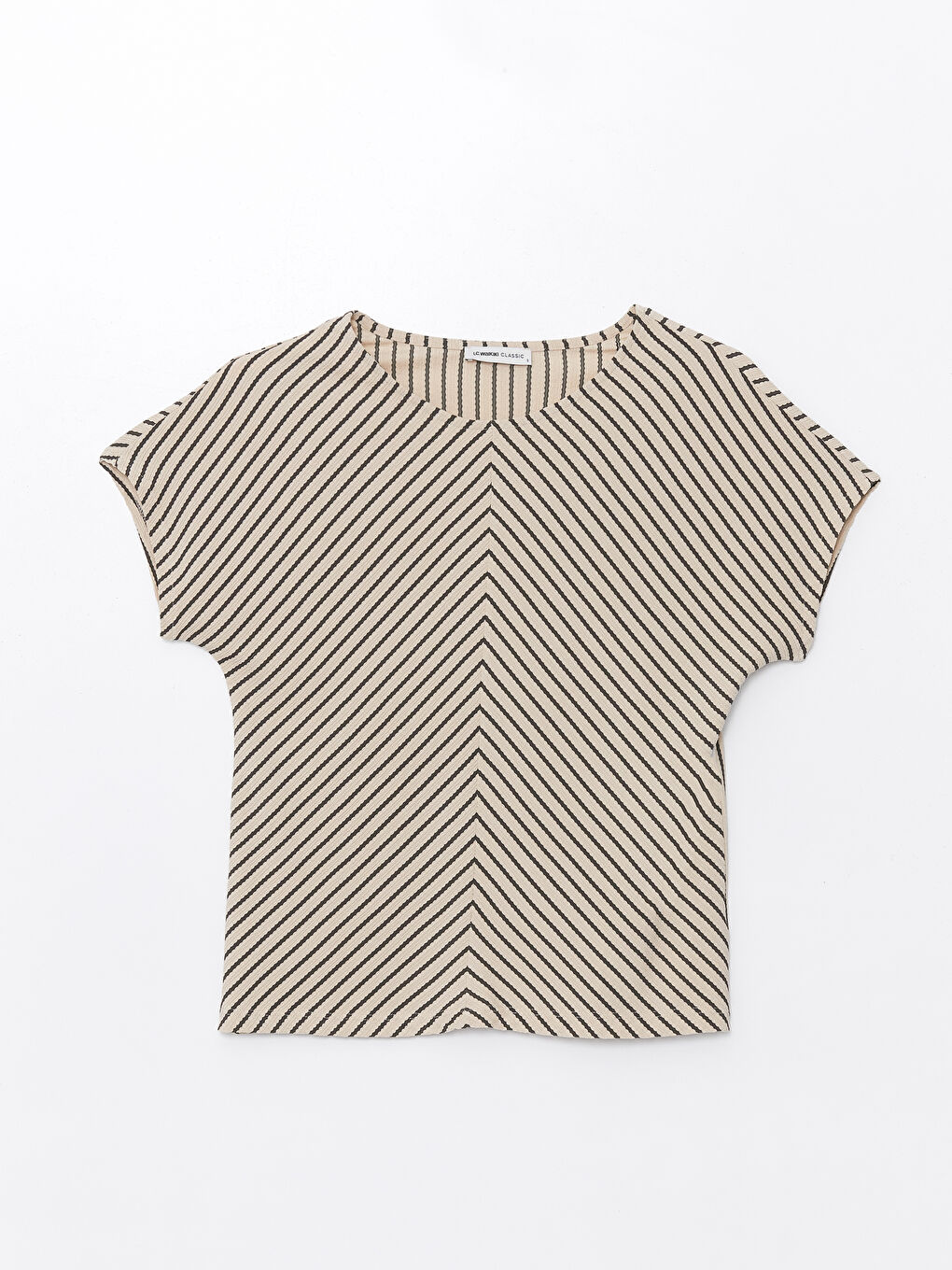 Crew Neck Striped Short Sleeve Women's T-Shirt -S4L014Z8-ELZ