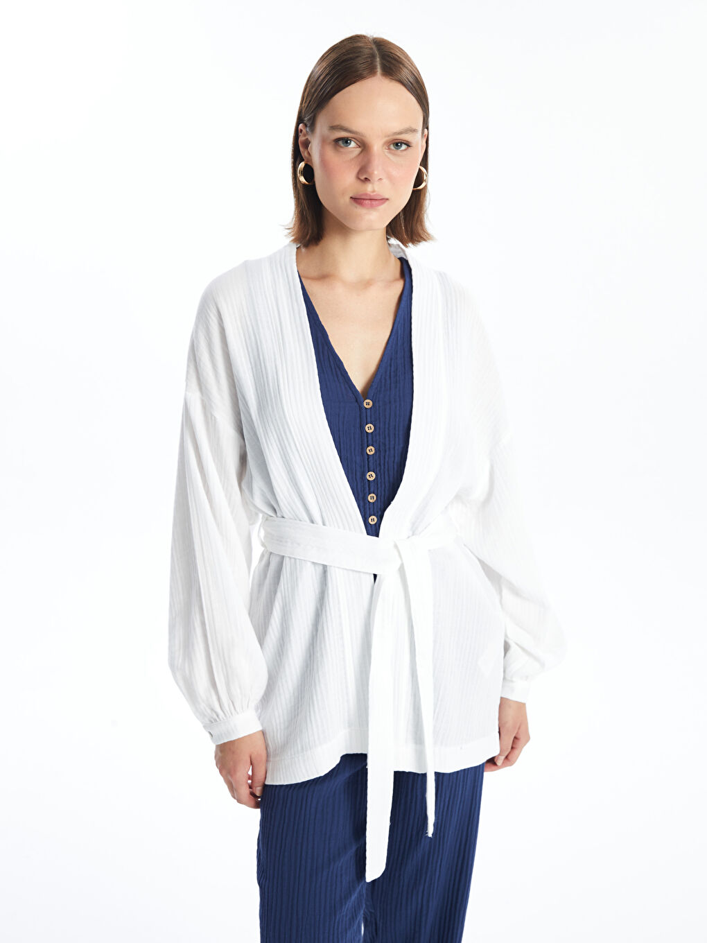 Shawl Collar Plain Long Sleeve Oversize Women's Kimono -S4L072Z8-FFB