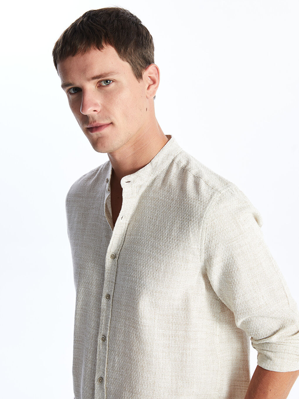 Regular Fit Long Sleeve Dobby Weave Men's Shirt -S4L077Z8-QQB
