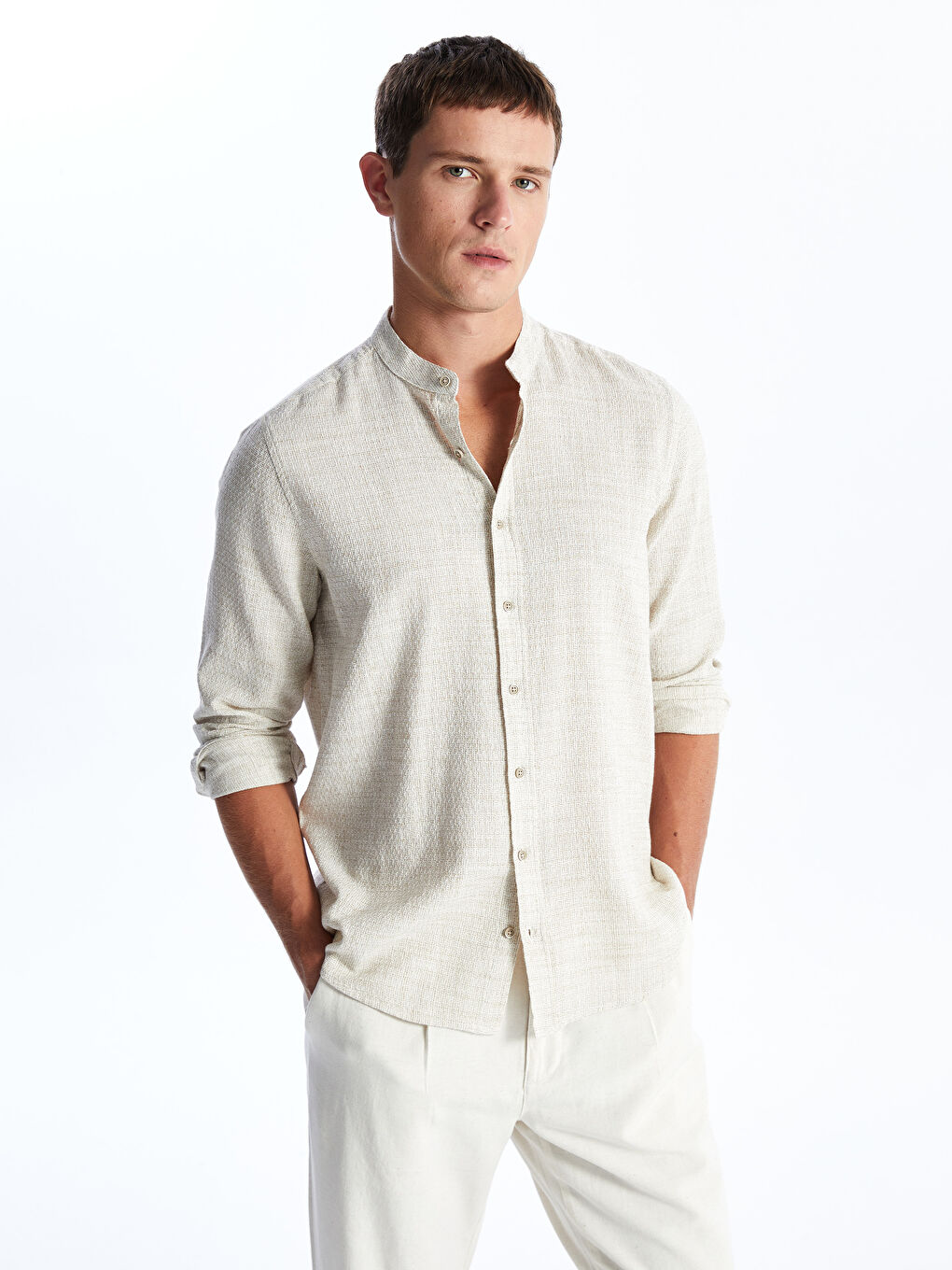 Regular Fit Long Sleeve Dobby Weave Men's Shirt -S4L077Z8-QQB