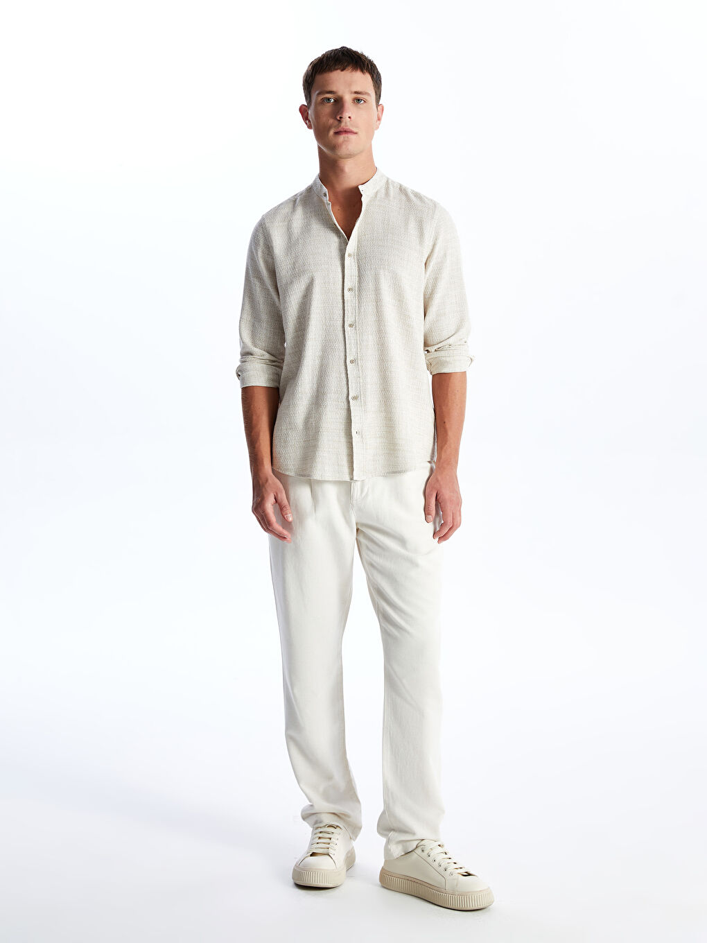 Regular Fit Long Sleeve Dobby Weave Men's Shirt -S4L077Z8-QQB