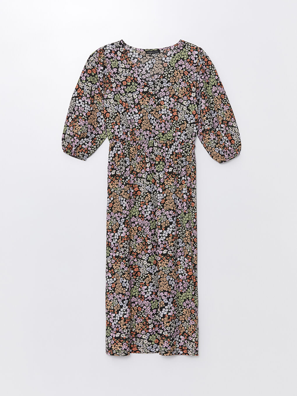 V Neck Patterned Short Sleeve Women's Dress -S4L079Z8-F9C