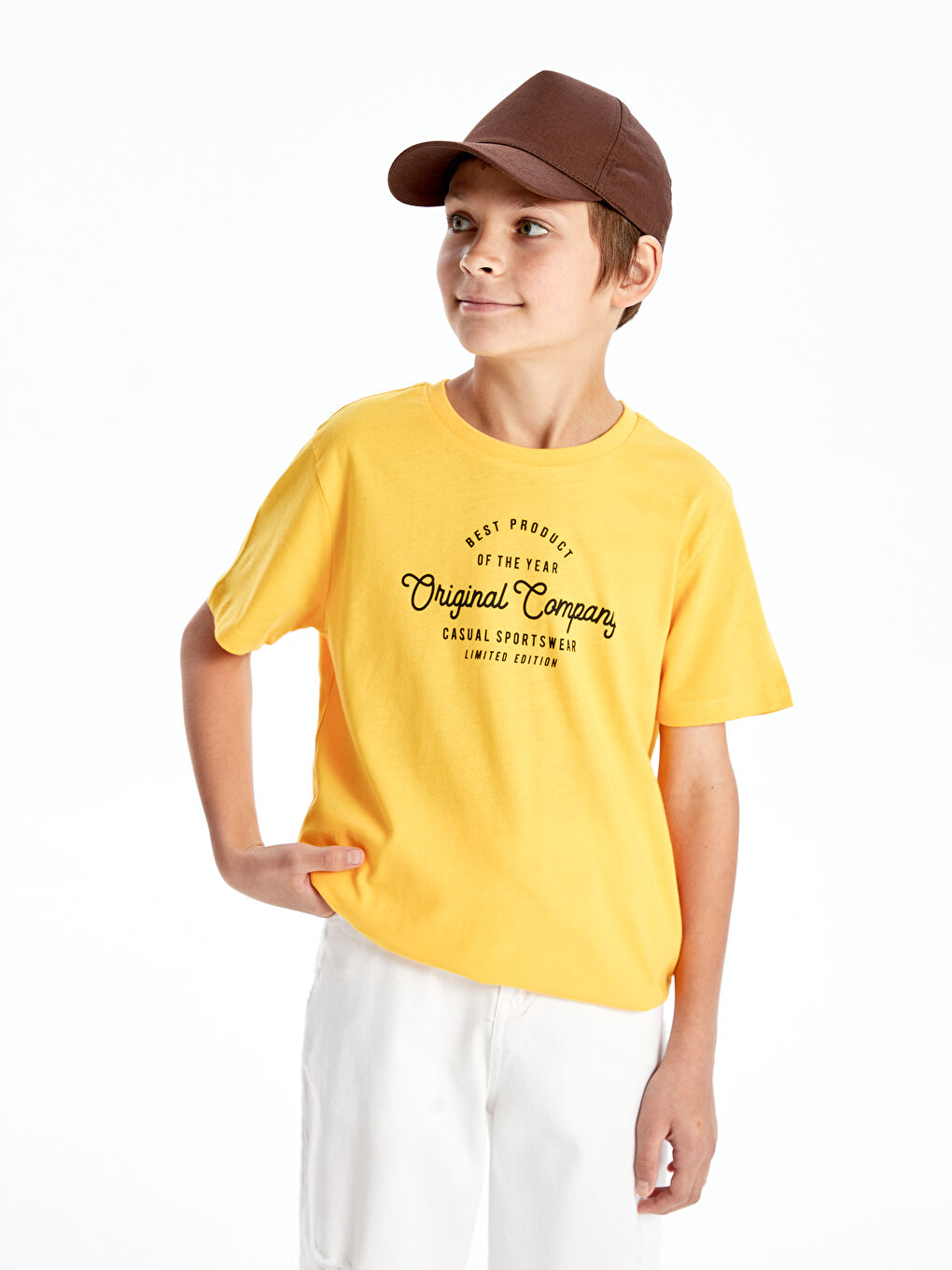Sarı Bisiklet Yaka Baskılı Kısa Kollu Erkek Çocuk Tişört