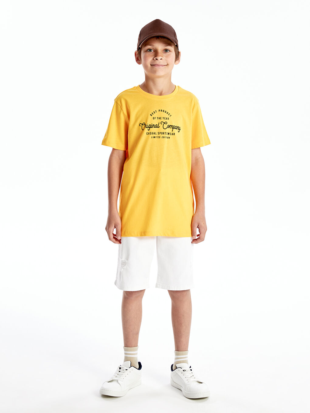 Sarı Bisiklet Yaka Baskılı Kısa Kollu Erkek Çocuk Tişört-1