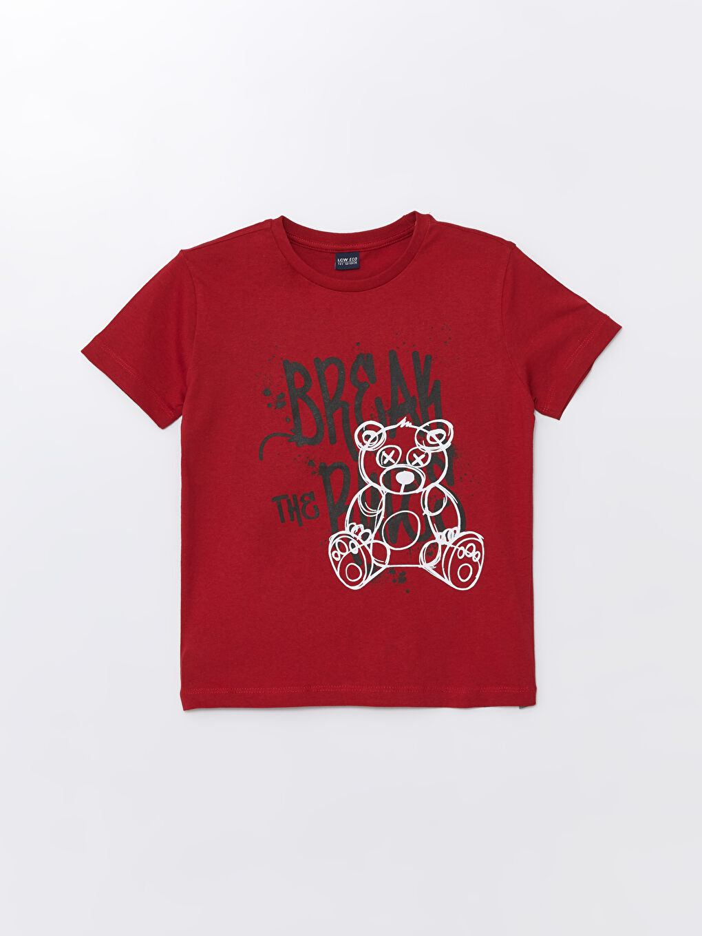 Kırmızı Bisiklet Yaka Baskılı Kısa Kollu Erkek Çocuk Tişört