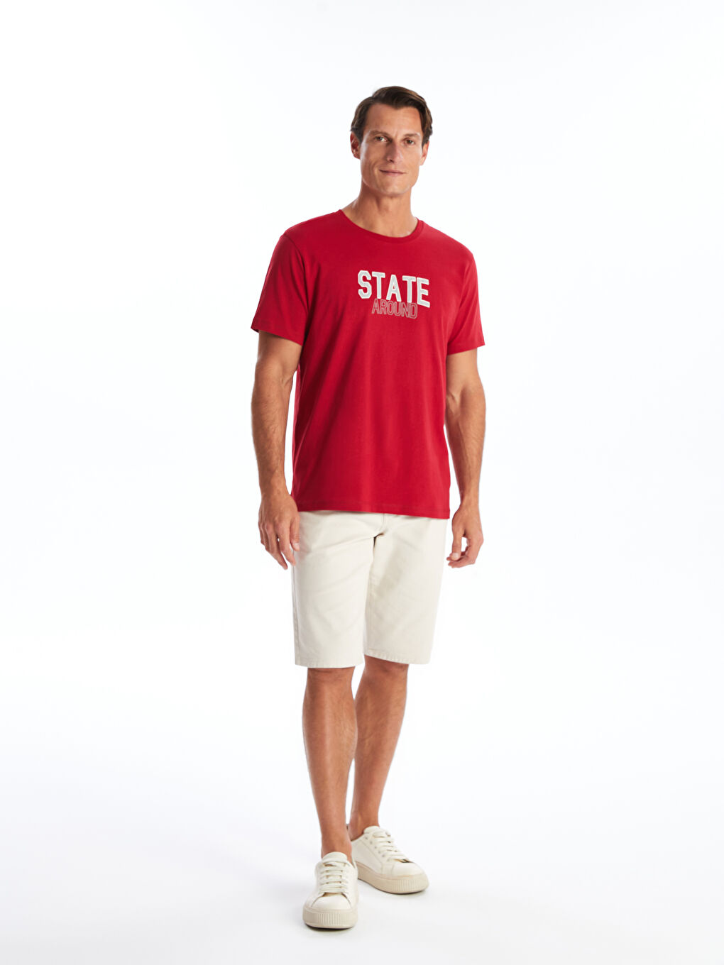 Kırmızı Bisiklet Yaka Kısa Kollu Baskılı Penye Erkek Tişört-1