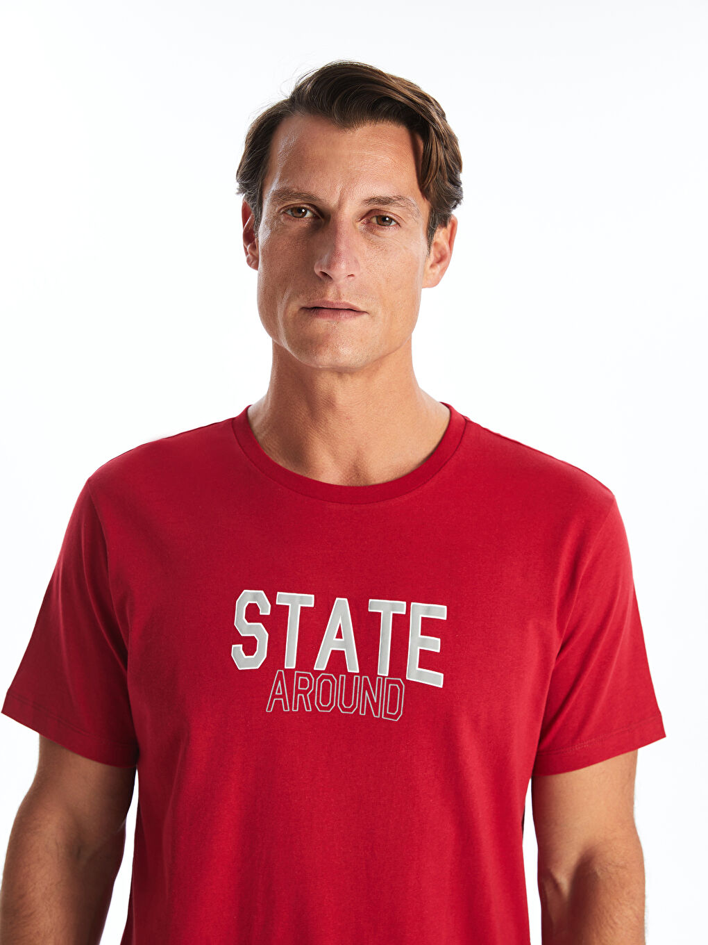 Kırmızı Bisiklet Yaka Kısa Kollu Baskılı Penye Erkek Tişört-2