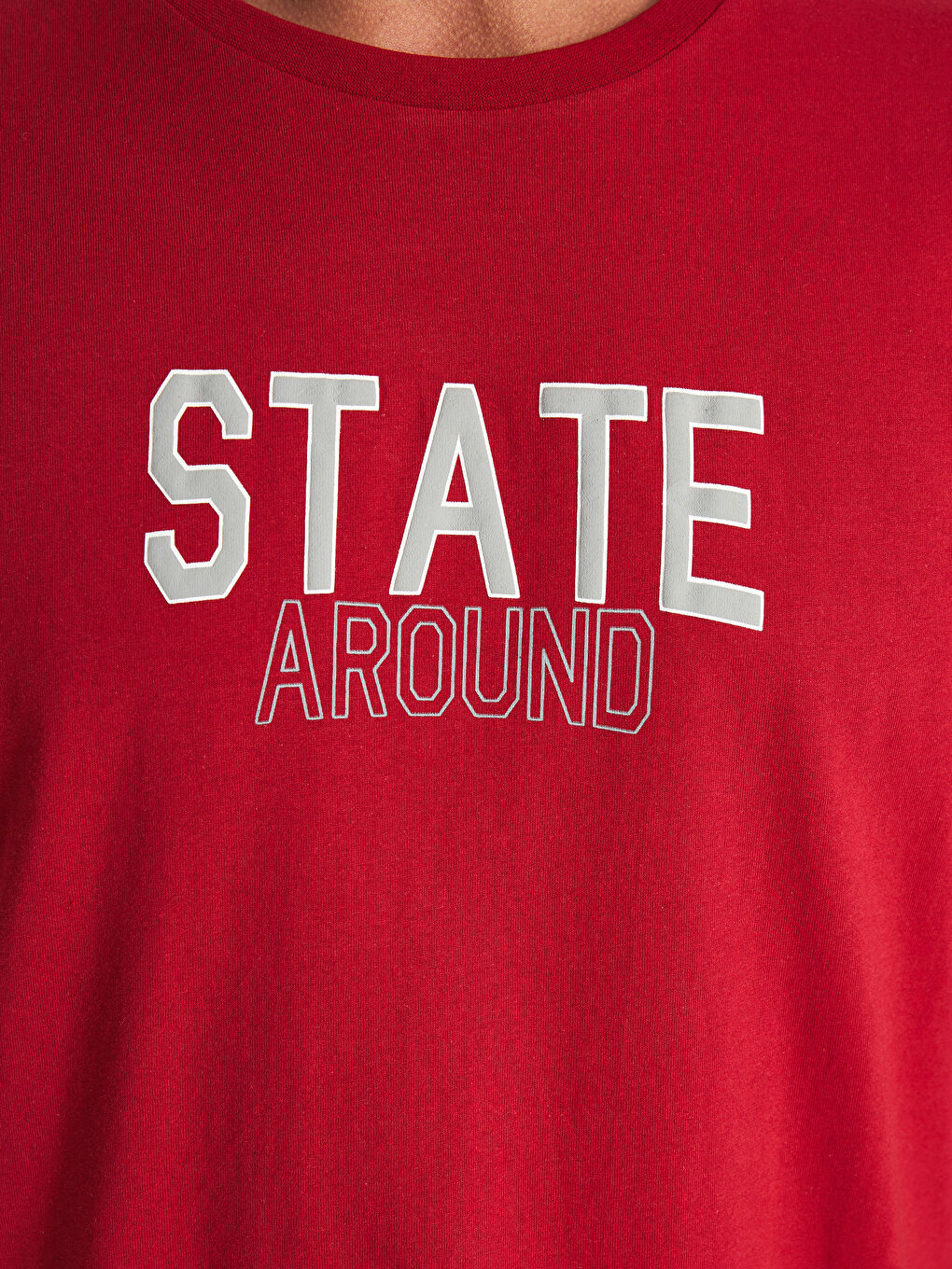 Kırmızı Bisiklet Yaka Kısa Kollu Baskılı Penye Erkek Tişört-3