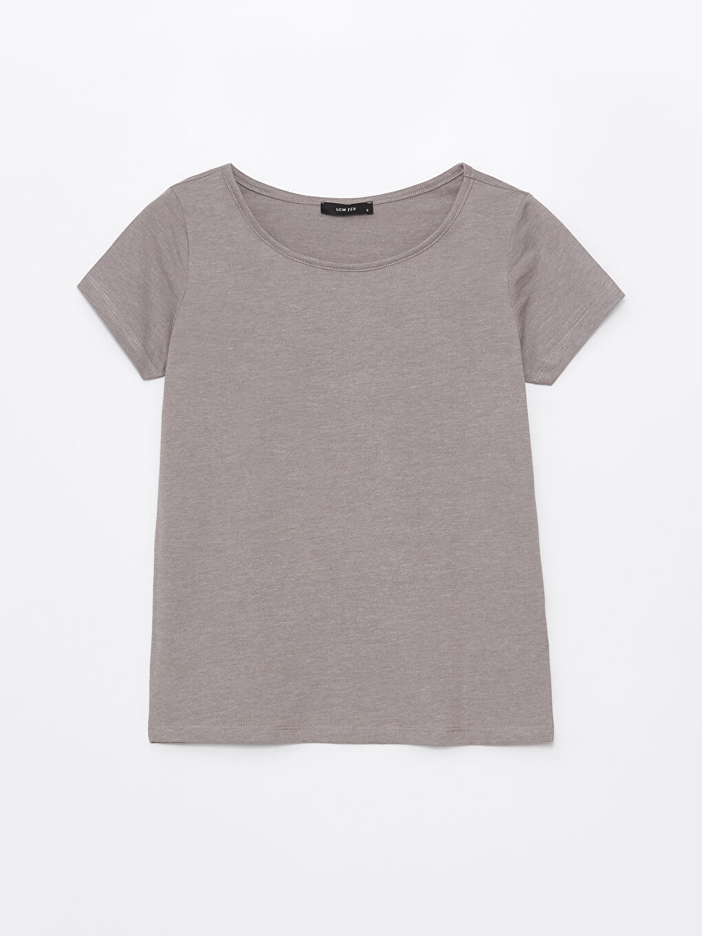 Bej Bisiklet Yaka Düz Kısa Kollu Kadın Tişört-5