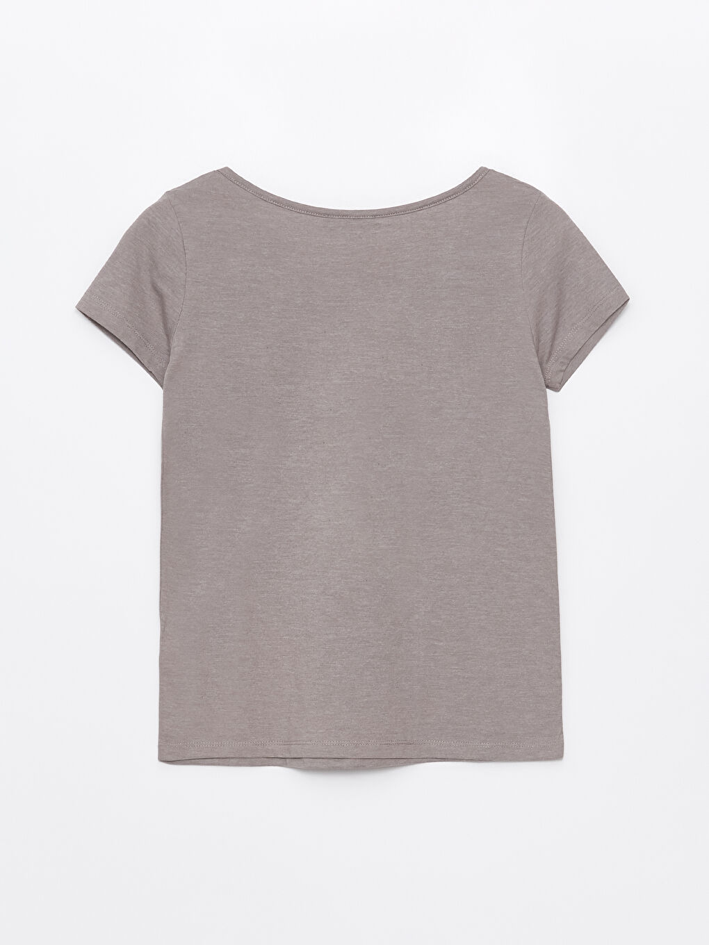 Bej Bisiklet Yaka Düz Kısa Kollu Kadın Tişört-6