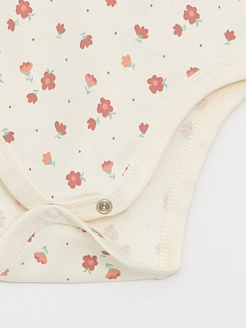 Ekru Bisiklet Yaka Çiçekli Kız Bebek Çıtçıtlı Bodysuit-2