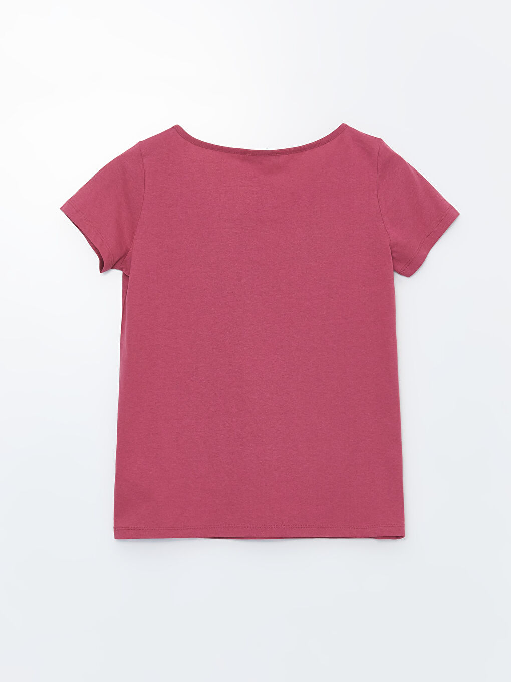Pembe Bisiklet Yaka Düz Kısa Kollu Kadın Tişört-6