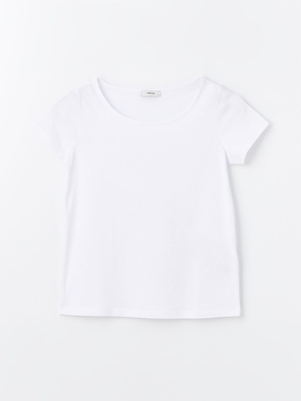 Beyaz Bisiklet Yaka Düz Kısa Kollu Kadın Tişört-5