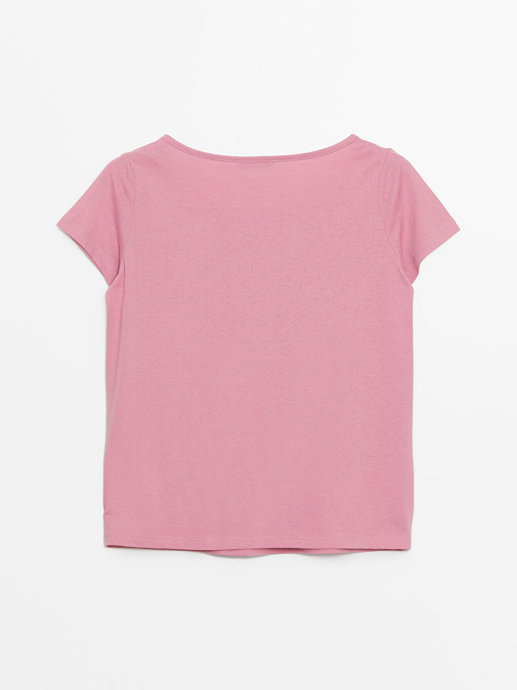 Pembe Bisiklet Yaka Düz Kısa Kollu Kadın Tişört-6