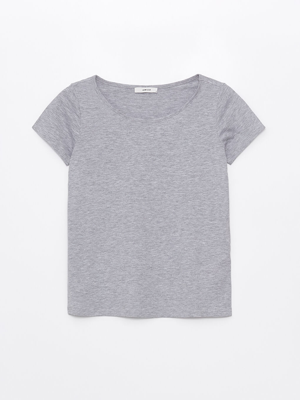 Gri Bisiklet Yaka Düz Kısa Kollu Kadın Tişört-5