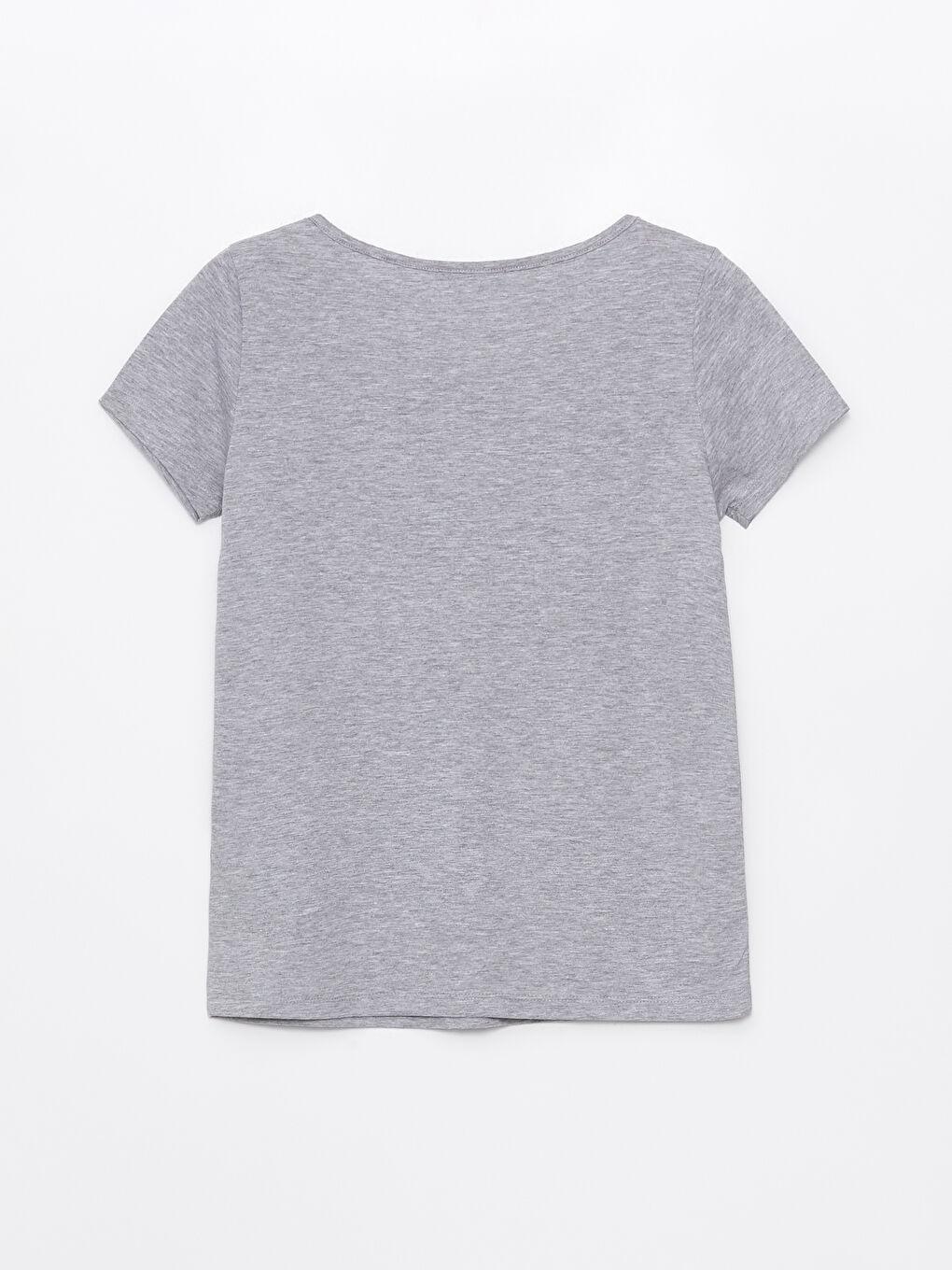 Gri Bisiklet Yaka Düz Kısa Kollu Kadın Tişört-6