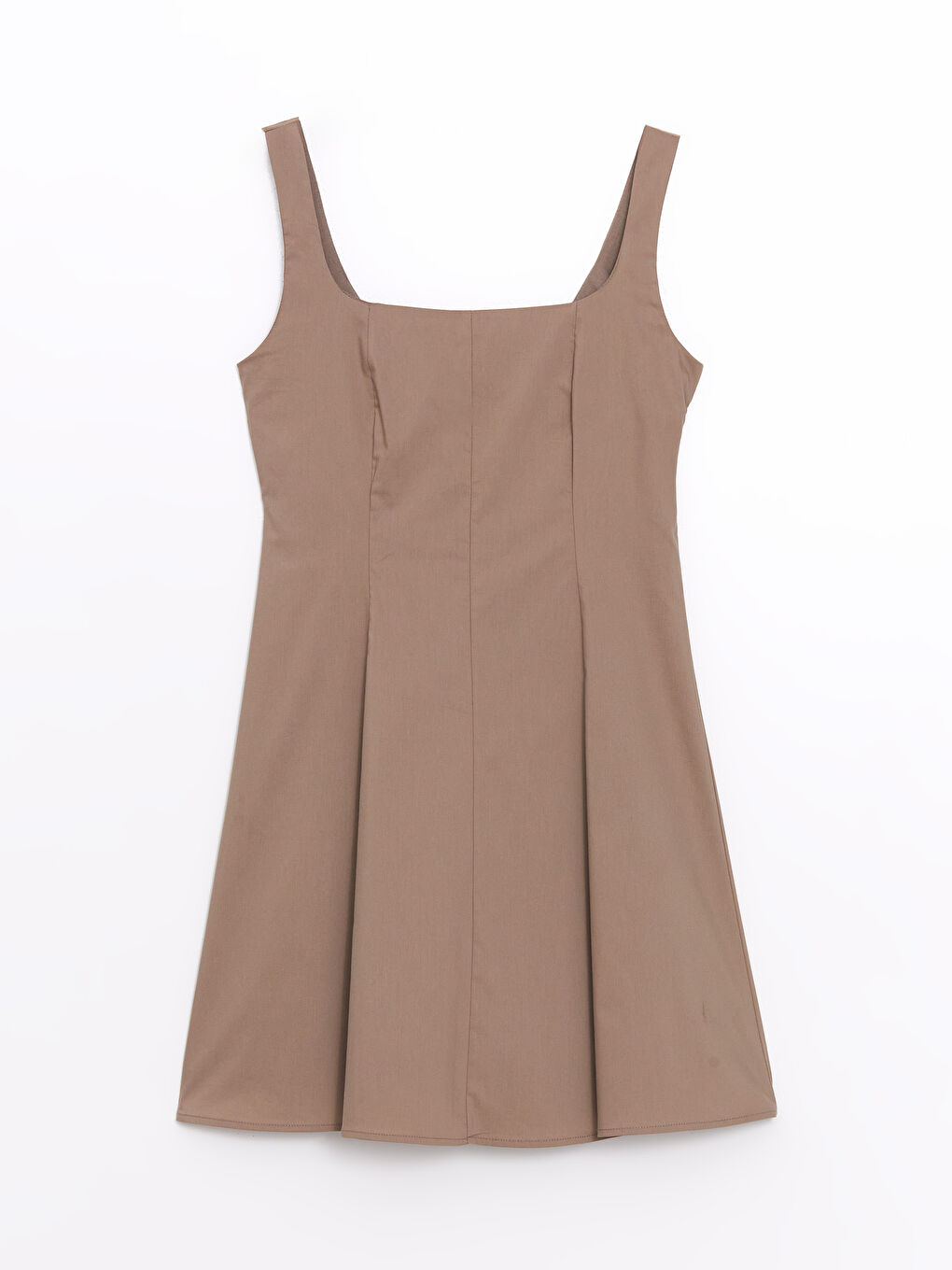 Kahverengi Kare Yaka Poplin Kadın Elbise-4