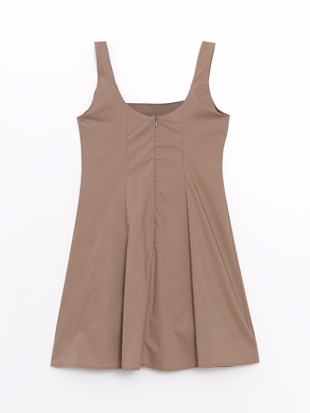 Kahverengi Kare Yaka Poplin Kadın Elbise-5