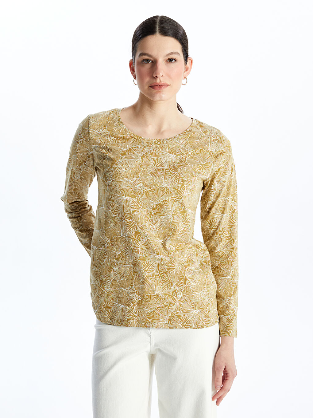 Crew Neck Patterned Long Sleeve Women's Blouse