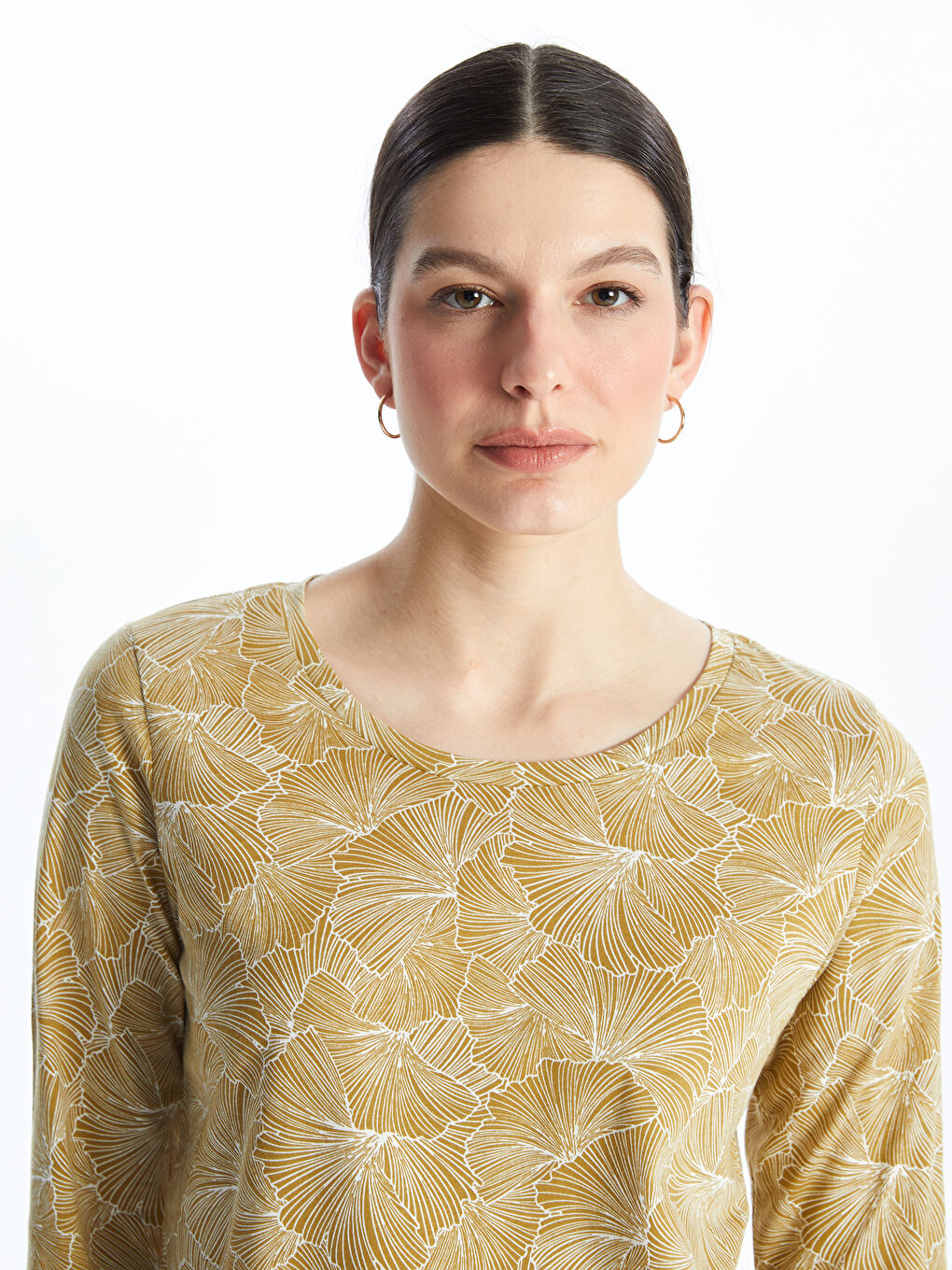 Crew Neck Patterned Long Sleeve Women's Blouse-1