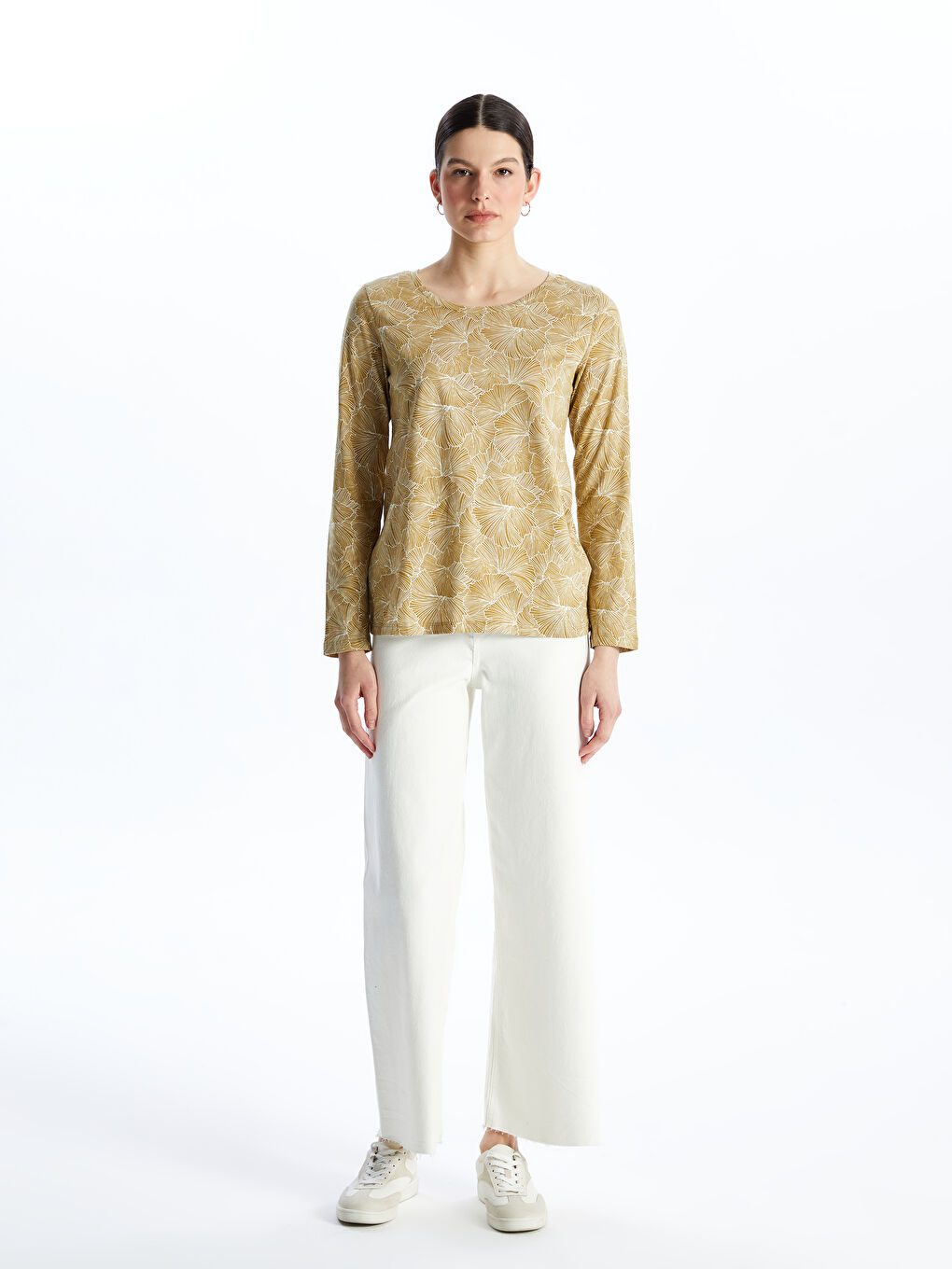 Crew Neck Patterned Long Sleeve Women's Blouse-2