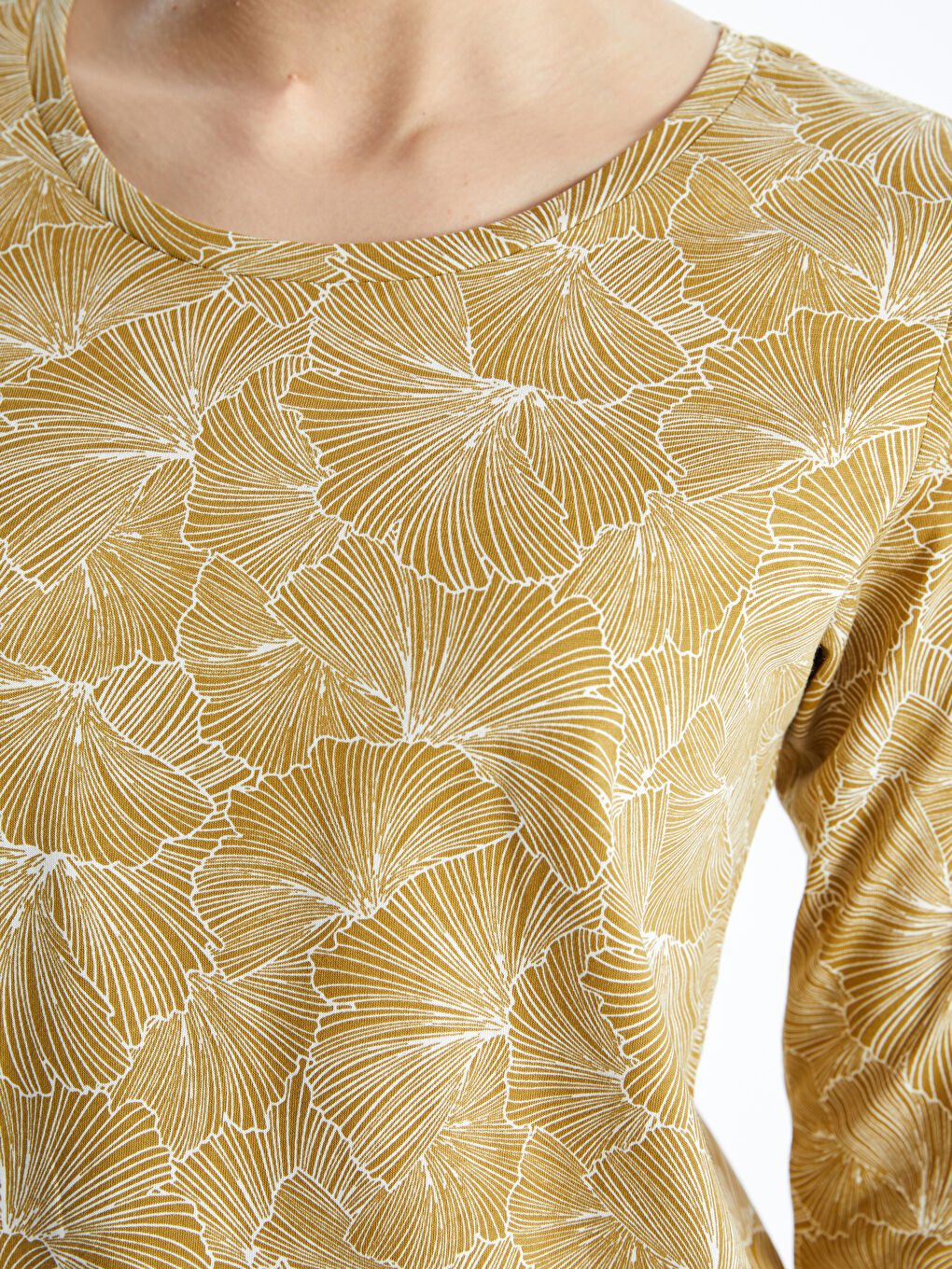 Crew Neck Patterned Long Sleeve Women's Blouse-3