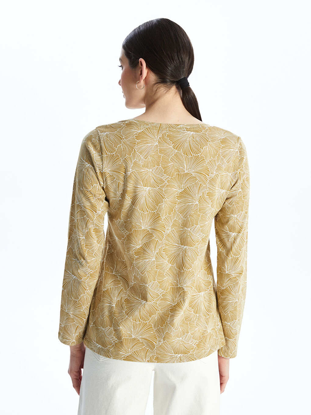 Crew Neck Patterned Long Sleeve Women's Blouse-4
