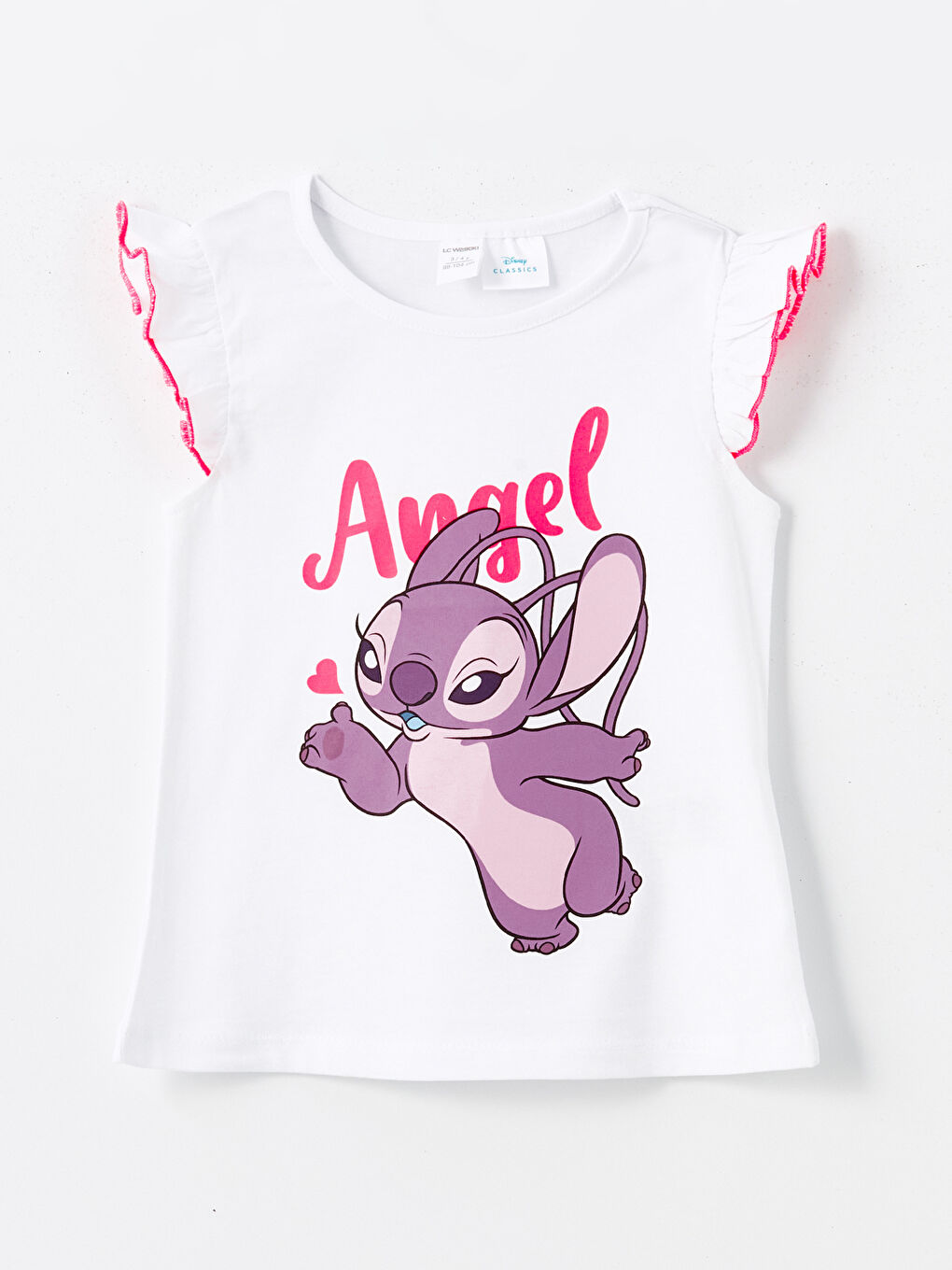 LCW baby Açık Mavi Bisiklet Yaka Kısa Kollu Stitch Baskılı Kız Bebek Tişört 2'li - 1