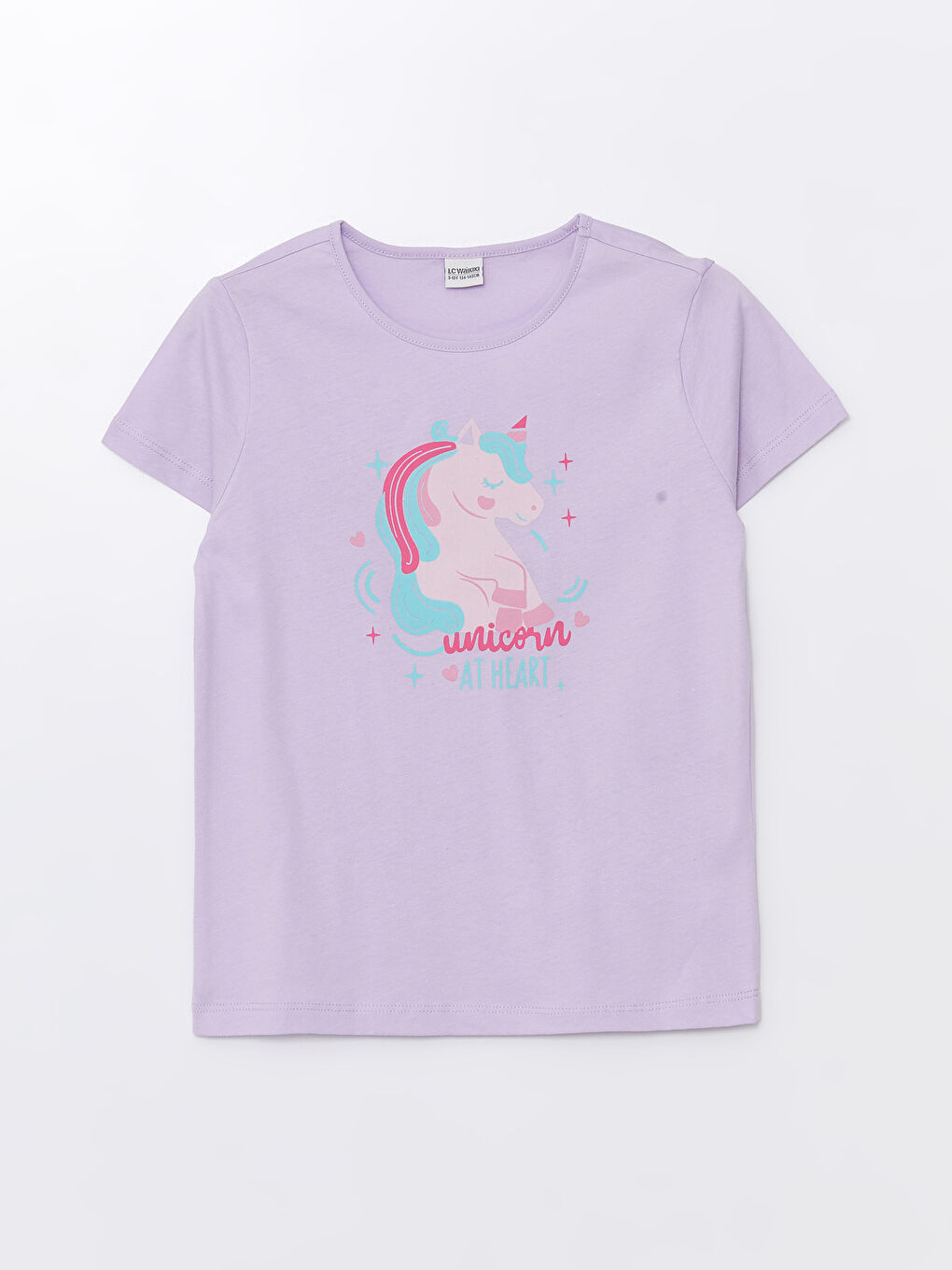 Lila Bisiklet Yaka Baskılı Kısa Kollu Kız Çocuk Tişört-3