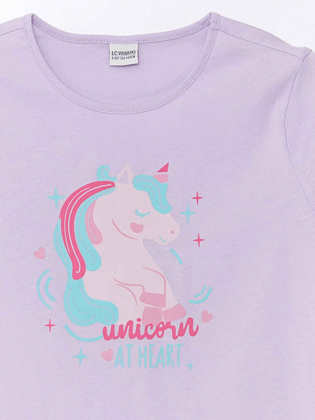 Lila Bisiklet Yaka Baskılı Kısa Kollu Kız Çocuk Tişört-5