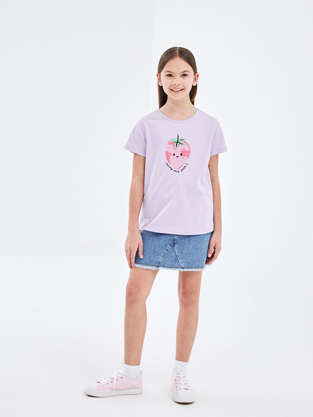 Crew Neck Printed Short Sleeve Girls' T-Shirt-1