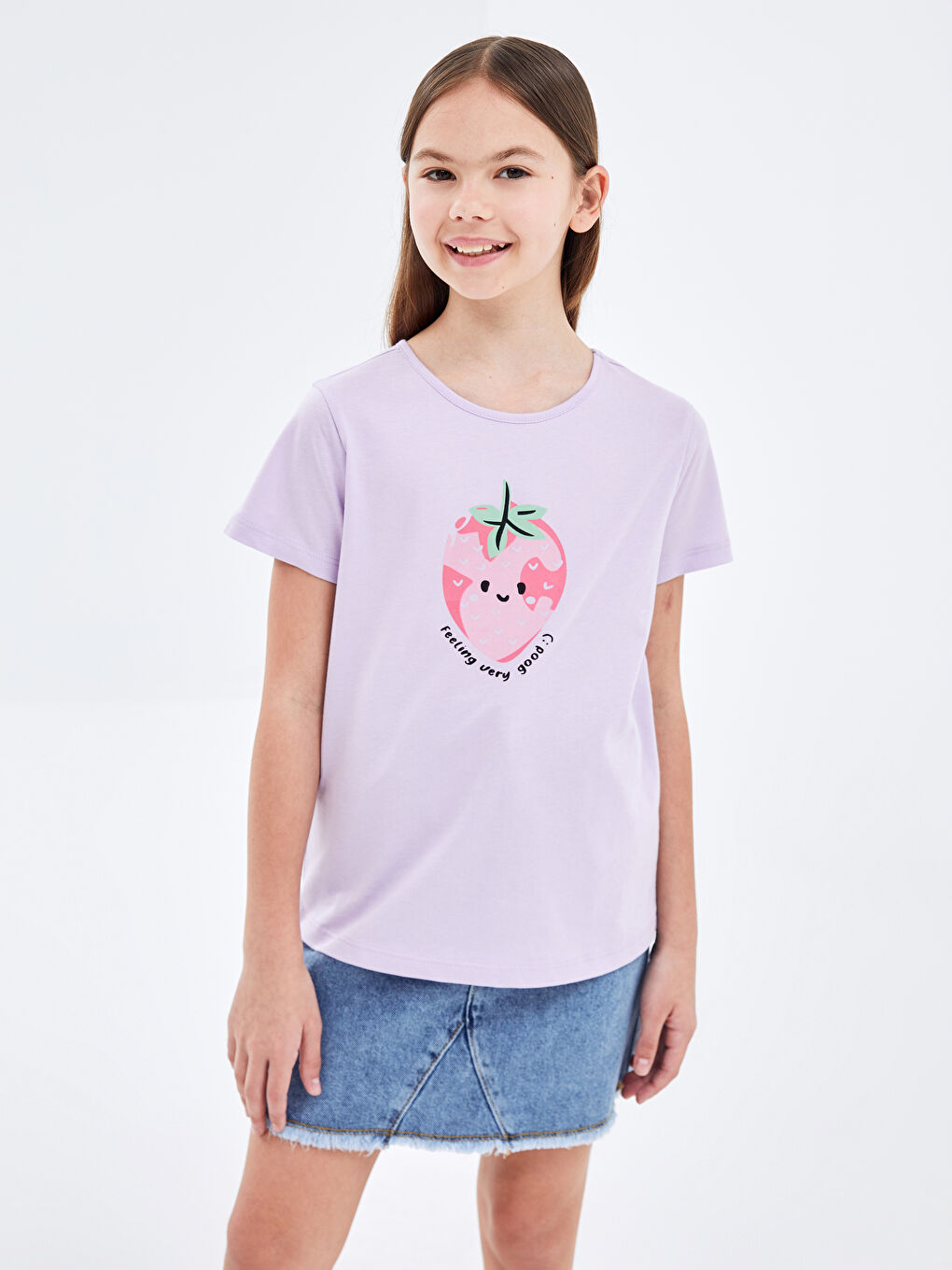 Crew Neck Printed Short Sleeve Girls' T-Shirt-2