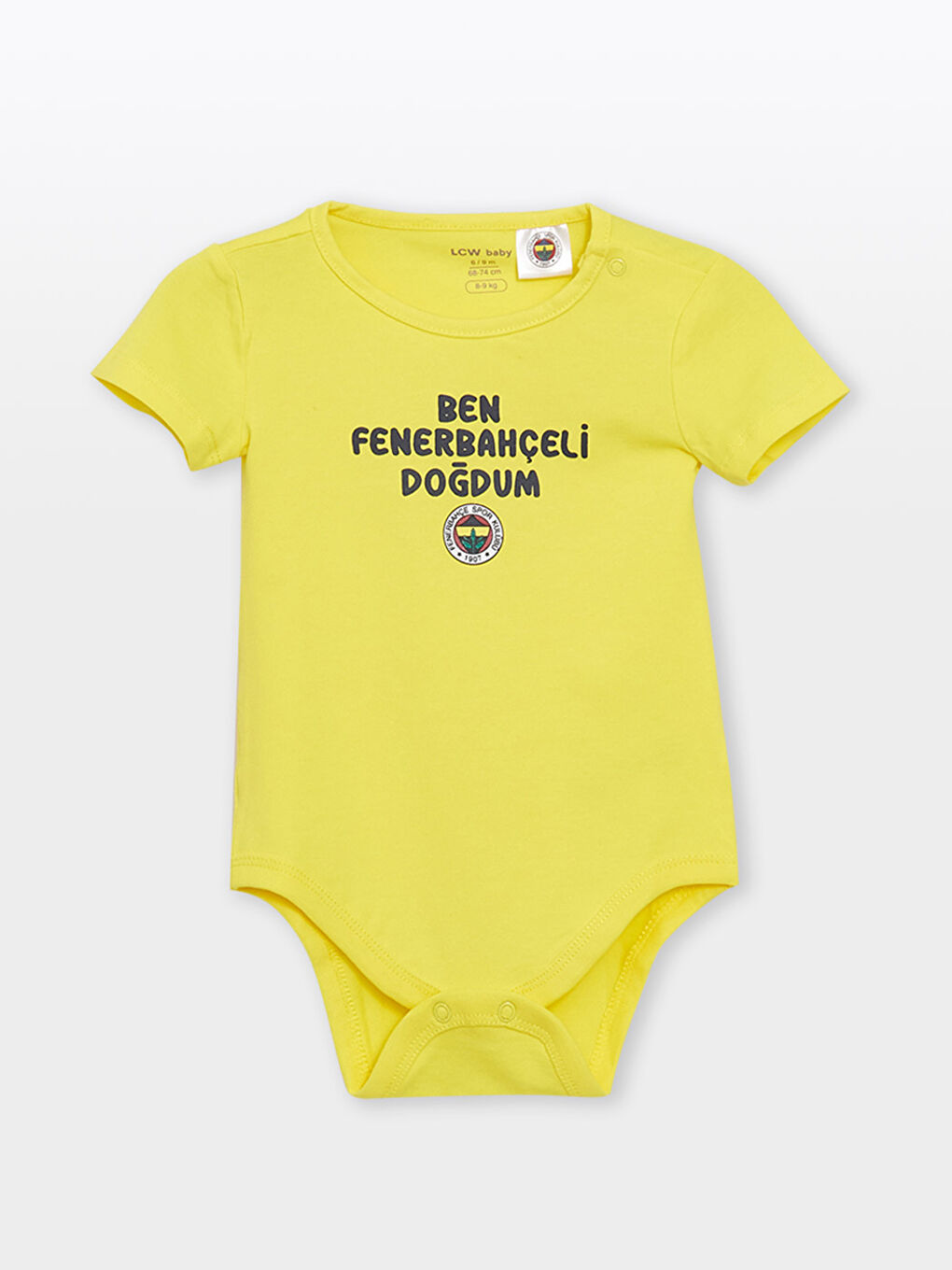 Sarı Bisiklet Yaka Kısa Kollu Fenerbahçe Baskılı Erkek Bebek Çıtçıtlı Body ve Pantolon 2'li Takım-1