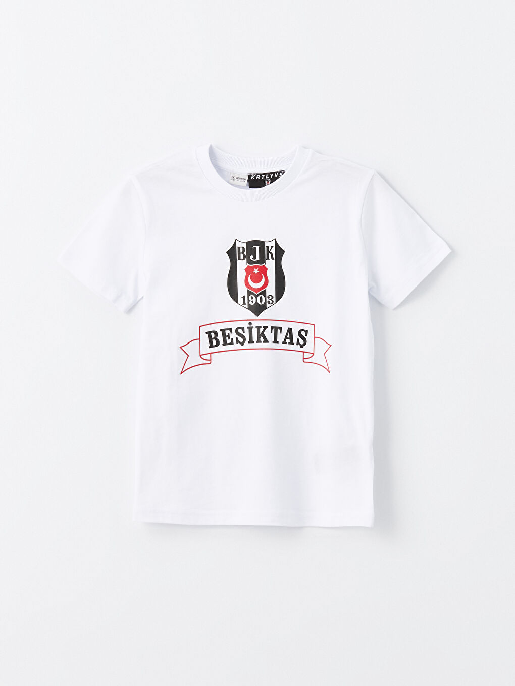 Beyaz Bisiklet Yaka Beşiktaş Baskılı Erkek Çocuk Tişört