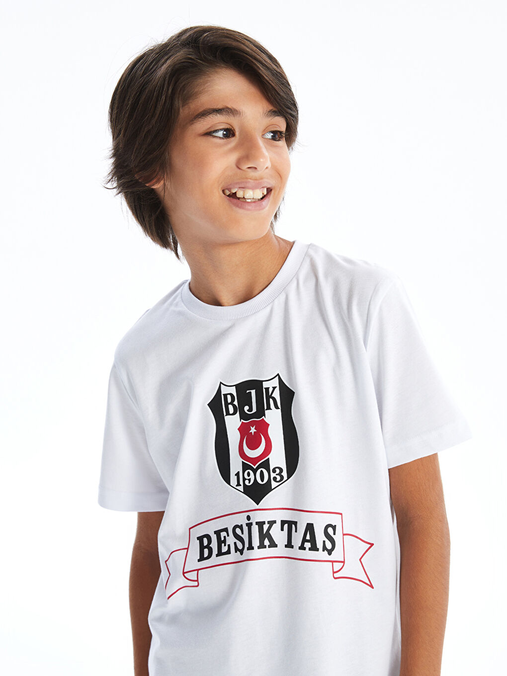 Beyaz Bisiklet Yaka Beşiktaş Baskılı Erkek Çocuk Tişört ve Şort-1