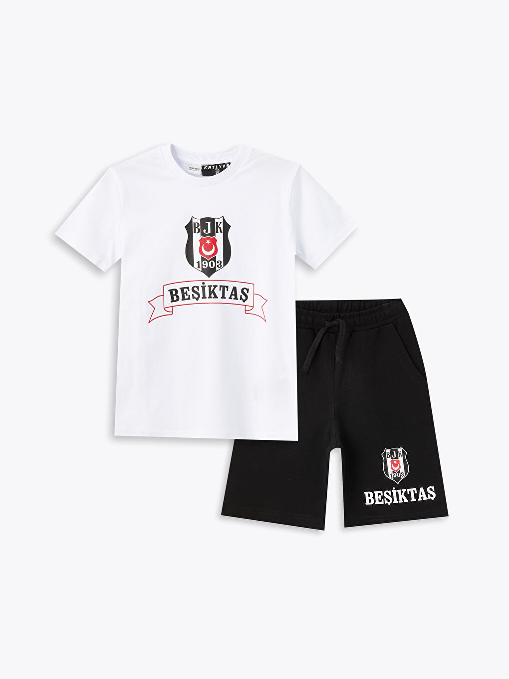 Beyaz Bisiklet Yaka Beşiktaş Baskılı Erkek Çocuk Tişört ve Şort-3