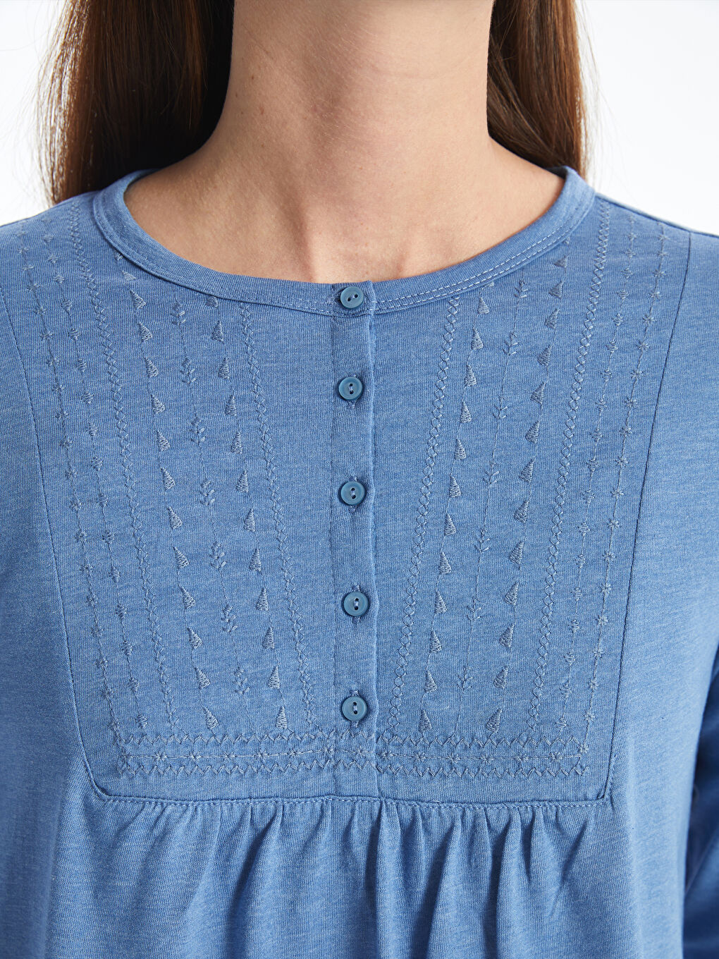 Blouse pour Femmes à Manches Longues Brodée avec Col Rond-3