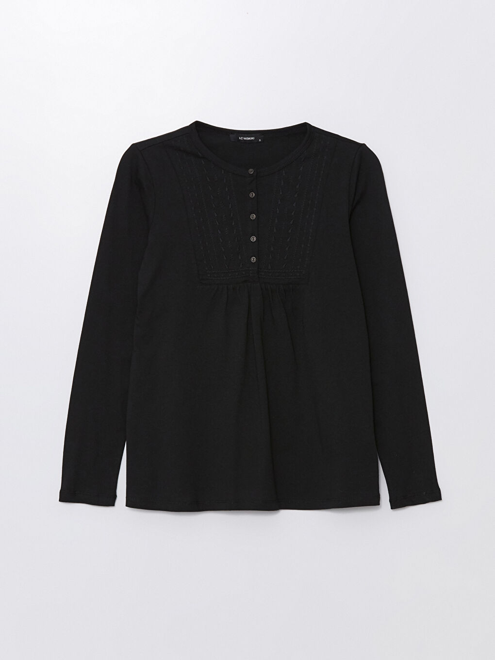 Siyah Bisiklet Yaka Nakışlı Uzun Kollu Kadın Bluz-5