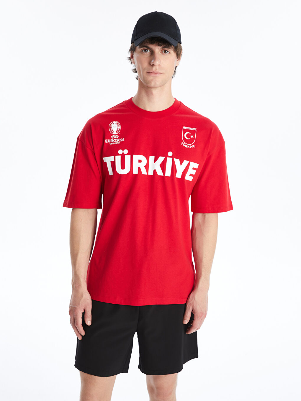 Kırmızı DRY-TECH Bisiklet Yaka Kısa Kollu Türkiye Baskılı Erkek Spor Tişört