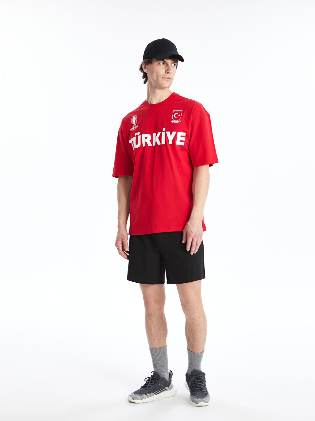 Kırmızı DRY-TECH Bisiklet Yaka Kısa Kollu Türkiye Baskılı Erkek Spor Tişört-1