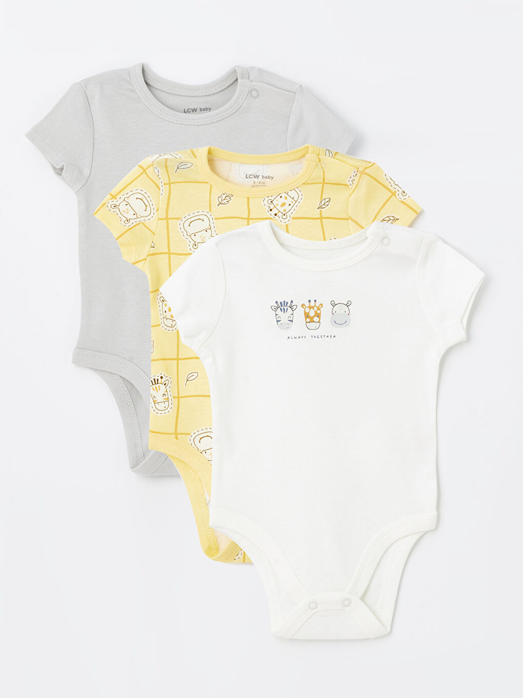 Crew Neck Long Sleeve Printed Baby Boy Body with Snap Fastener 3 Pcs -S4L397Z1-LUG