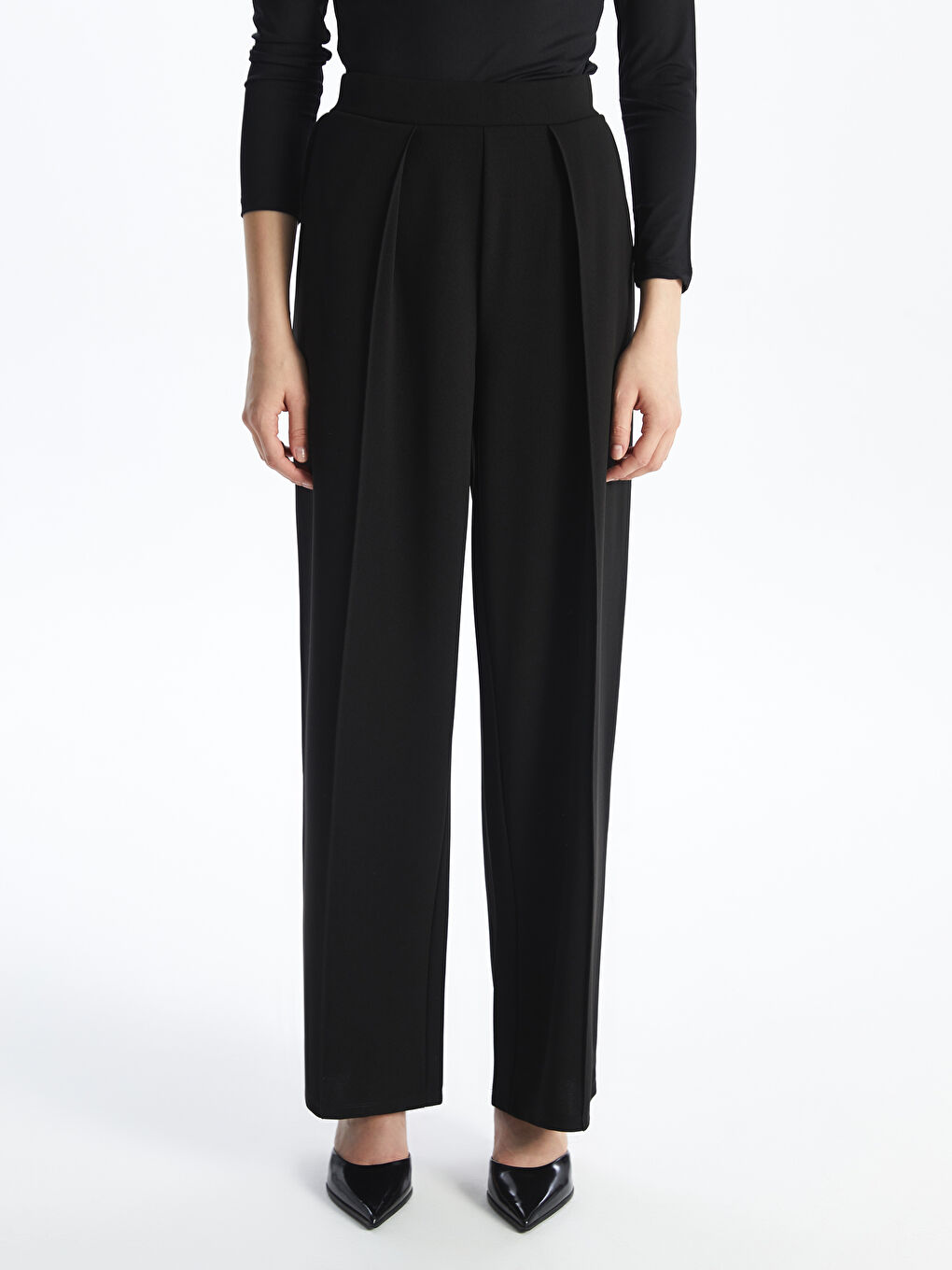 Siyah Beli Lastikli Rahat Kalıp Kadın Pantolon-2