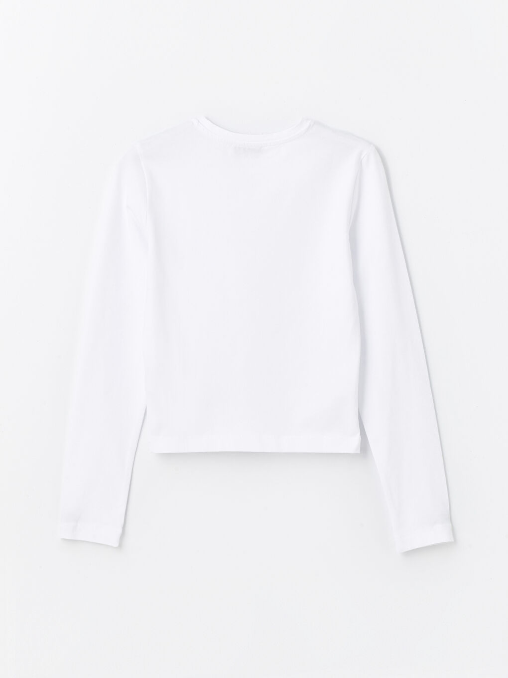 Beyaz Bisiklet Yaka Düz Uzun Kollu Kadın Tişört-6