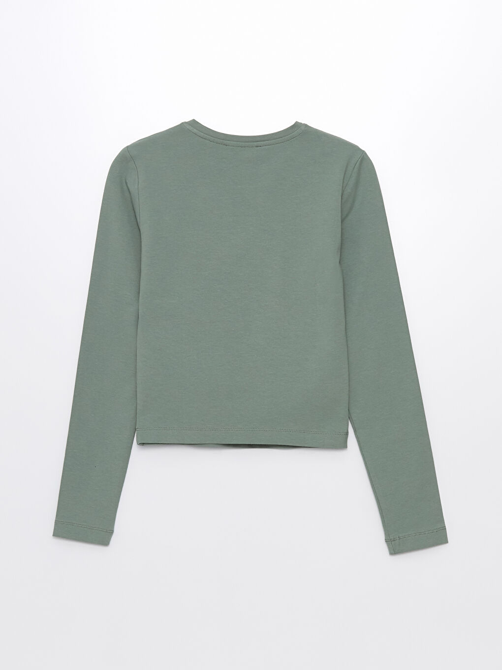 Haki Bisiklet Yaka Düz Uzun Kollu Kadın Tişört-5