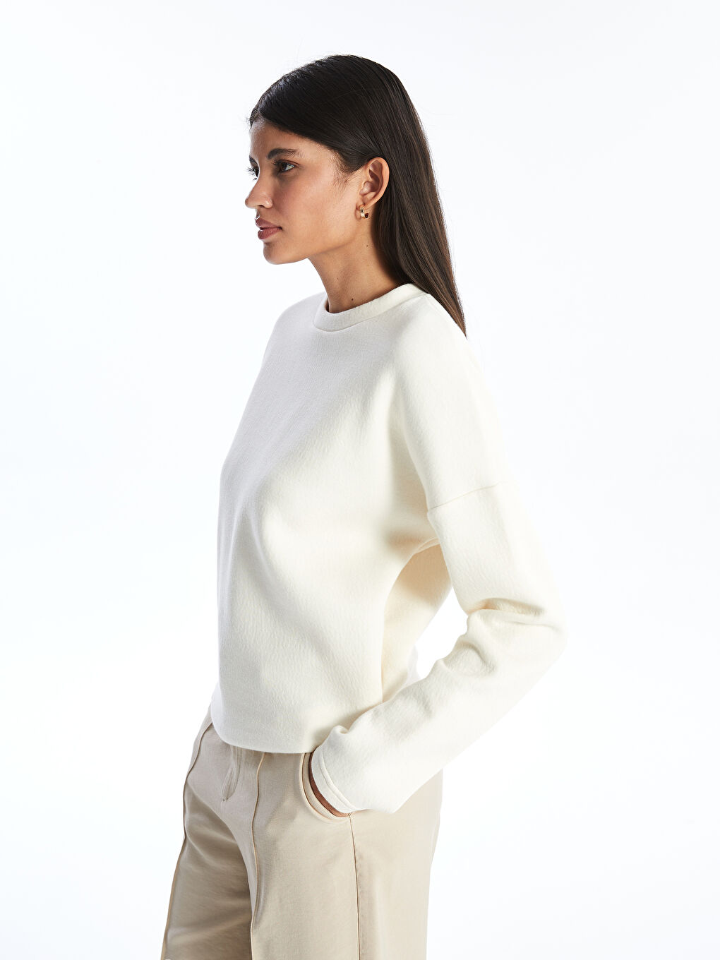 Crew Neck Plain Oversize Women's Sweatshirt -S4L416Z8-EEW