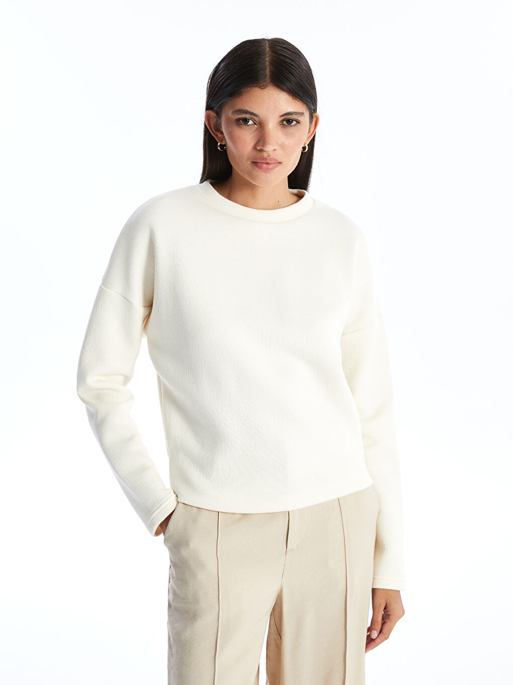 Crew Neck Plain Oversize Women's Sweatshirt -S4L416Z8-EEW