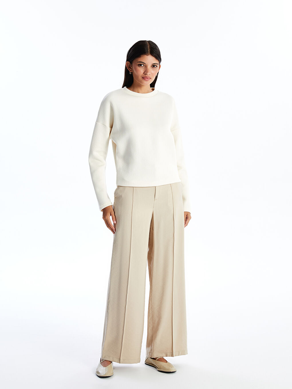Crew Neck Plain Oversize Women's Sweatshirt -S4L416Z8-EEW